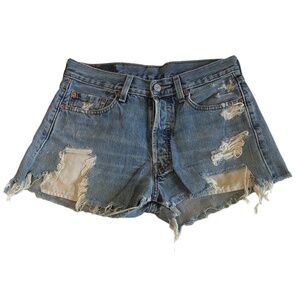 LEVI'S 501 Shorts Women's Size 30 Blue Vintage Distressed Cut Off Button Fly